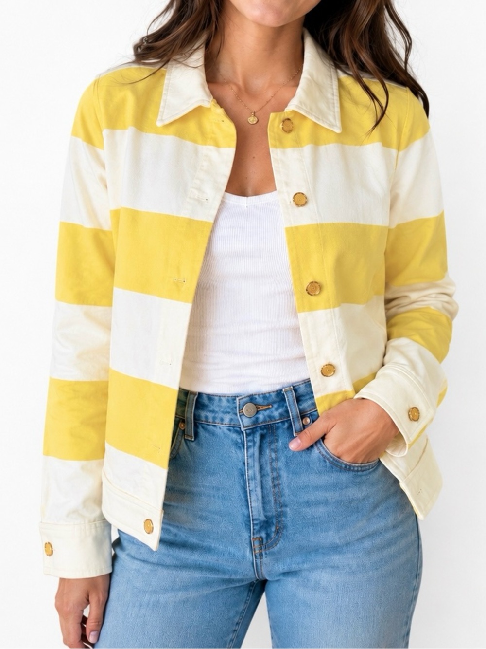 Isaac Mizrahi Yellow and White Striped Jacket